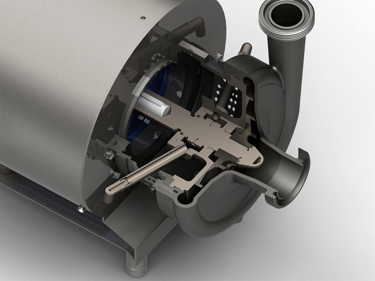 sezione pompa centrifuga sanitaria in acciaio inox flussata esternamente